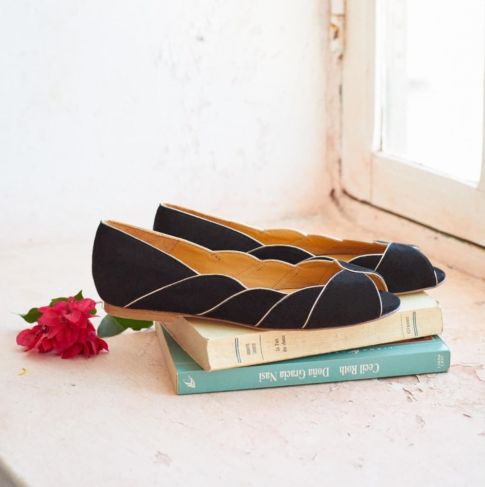 Sezane Suzanne Suede Peep Toe Flats Size 8